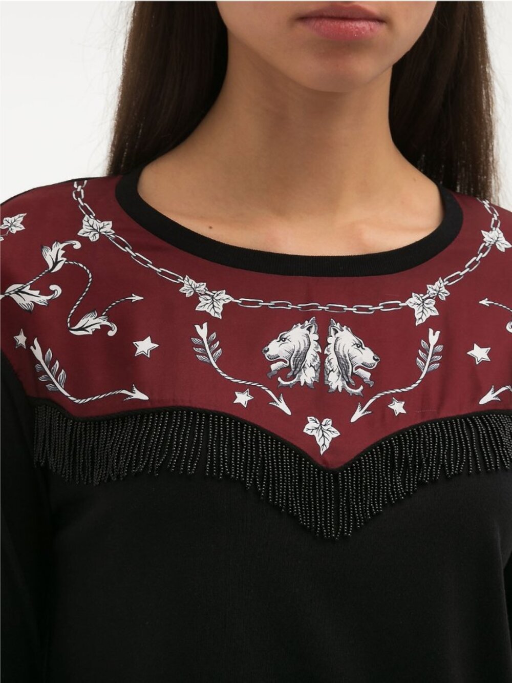 SANDRO Oriana printed fringed Yoke Tee - Picture 4 of 9